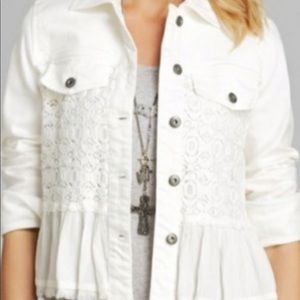 Free people cream lace jean jacket